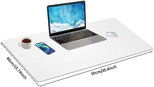 Leather Desk Pad, Large Mouse Pad, Non-Slip Desktop Mat, Leather Desk Blotter, Computer Desk Pad, Waterproof Desk Protector Mat for Home Office and Decor - White (35.4×15.7 Inches)
