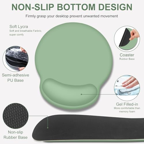 4 PCS Mouse Pad Desk Mat Protector, Keyboard Wrist Rest + Comfortable Mouse Pad with Wrist Rest +Coaster, Large Gaming Mousepad for Computer Laptop, 35.4" X15.7" Deskpad for Office Home I Sage Green