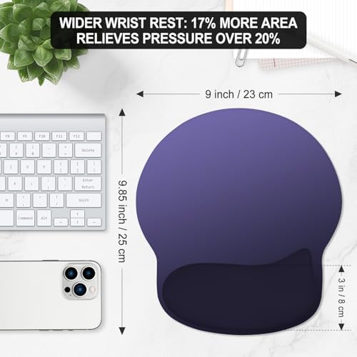 ITNRSIIET Ergonomic Mouse Pad with Wider Memory Foam Wrist Rest +17%, Curved Cushion Reduces Pressure 20%, Pain Relief, Non-Slip, Smooth, Cute Color Desk Accessory, 9.85 x 9 inch, Violet