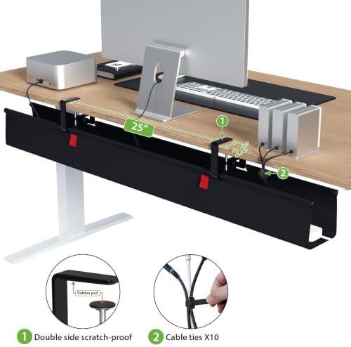 KEEGH Extra Large No Drill Under Desk Cable Management Tray 48 in, Black