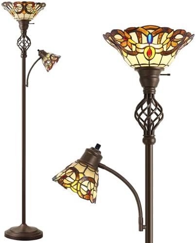 GyroVu Torchiere Floor Lamp for Living Room, Tiffany-Style Reading Light