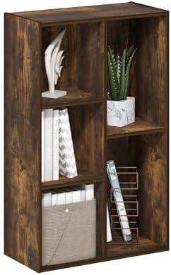 Furinno LUDER Book Shelf, 5-Cube Bookshelf, Reversible Bookcase, 9.4 x 19.5 x 31.5, Easy Assembly, for Living Room, Bedroom, Home Office, Amber Pine