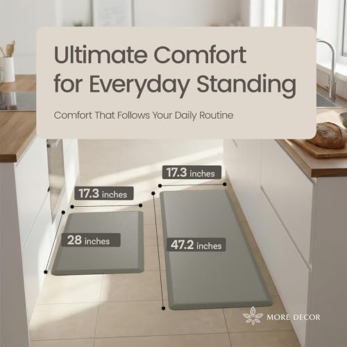 Anti Fatigue Kitchen Mats for Floor | Padded Kitchen Rugs | Non Slip, Cushioned Standing Desk Mat | Waterproof Floor Mat | 17.3" x 28" x 0.47" & 17.3" x 47.2" x 0.47", Grey, 2-Pack | More Décor
