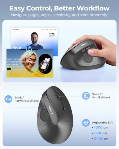 seenda Ergonomic Wireless Mouse, 52° Vertical Bluetooth Mouse, Black