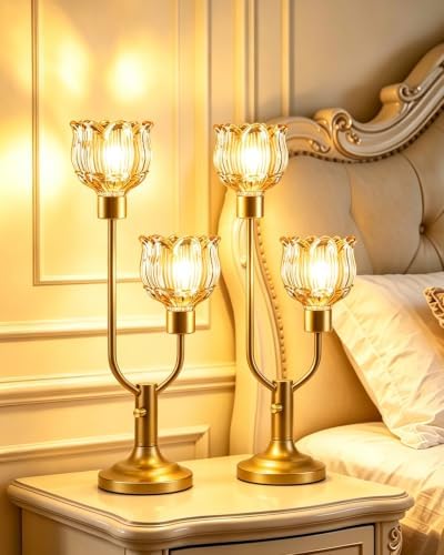 Lightdot Mid Century Modern Table Lamps Set of 2 Dimmable Amber Glass Lamp
