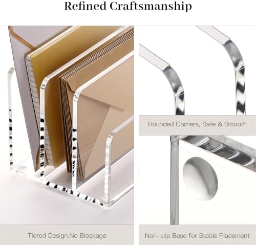 YUXUN Acrylic Mail Organizer, Clear Mail Holder - 3 Compartments Mail Sorter, File Organizer for Desk, Office Accessories for Mail, Bills, Documents, Notebooks