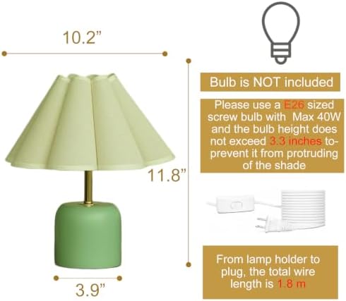 Green Bedside Table Lamp, Bud Cotton Linen Shade Solid Wood Base Bedroom Decor Light(Without Buld)