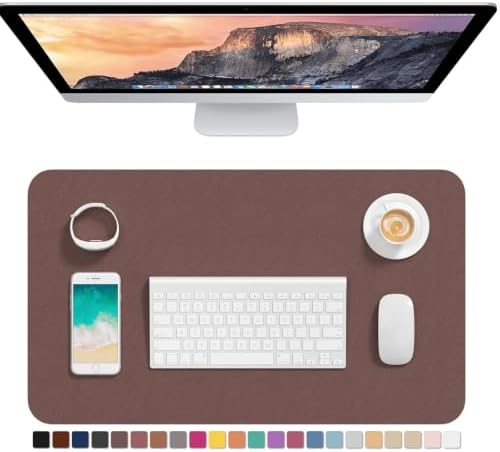 Hsurbtra Desk Pad, 23.6" x 13.8" PU Leather Desk Mat, M Extended Mouse Pad, Waterproof Desktop Blotter Protector, Non-Slip Ultra Thin Small Laptop Keyboard Writing Mat for Office Home, Dark Oak