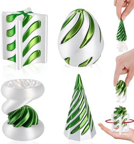 4 Pack Spinning Fidget Toys White Green 3D Printed Desk Decor Set