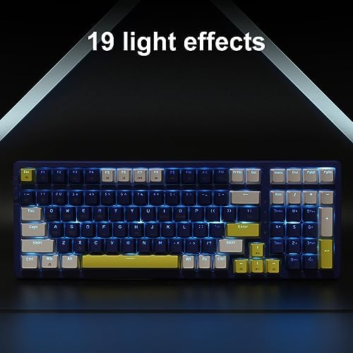 Merdia Wireless Mechanical Keyboard, Triple Mode 2.4G/USB-C/BT Gaming Keyboards 100 Keys Ice-Blue Backlit, Brown Switch Keyboard | Rechargeable Mechanical Gaming Keyboards | Blue/White/Yellow