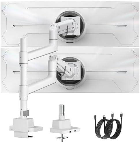 monTEK Dual Monitor Arm, Vertical Stackable 57", Heavy Duty with USB White