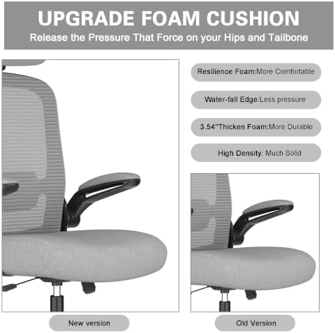 Mimoglad Office Chair, High Back Ergonomic Desk Chair with Adjustable Lumbar Support and Headrest, with flip-up Armrests for Guitar Playing, 5 Years Warranty (Modern, Dim Gray(Black Frame))