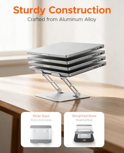PHIXERO Height Adjustable Laptop Stand, Aluminum Laptop Riser Silver WS1