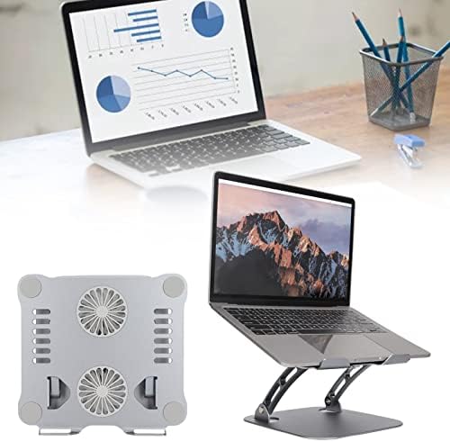 Diyeeni Laptop Stand with 2 Cooling Fans, Aluminum Computer Riser Ergonomic Foldable Height Laptop Elevator for Desk, Compatible with 10-17.3in Laptops, Sturdy Portable (Space Gray)