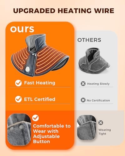 Heating Pad for Neck and Shoulders and Back, Pain Relief Heated Shoulder Wrap with Adjustable Button, 6 Heating Setting and 4 Auto-Off Timer, Gifts for Mom Women Christmas Birthday