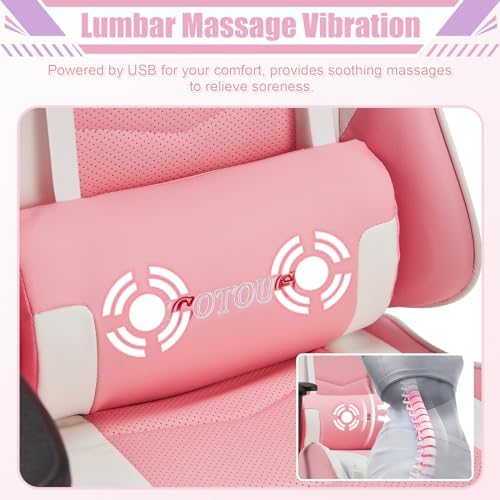 Pink Ergonomic High Back Massage Gaming Chair with Footrest
