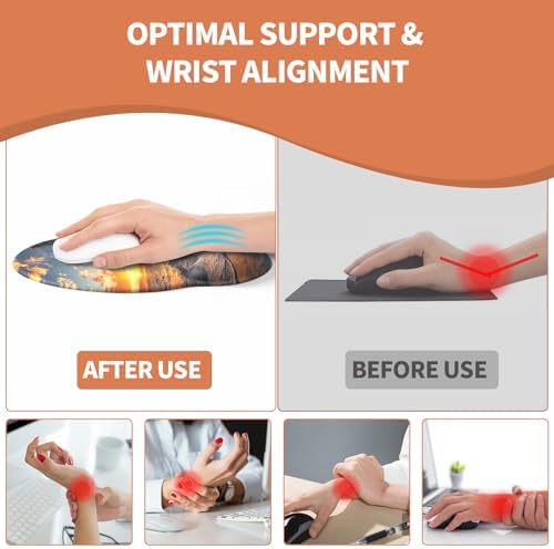 eulps Mouse Pad with Wrist Rest, Comfortable Computer Mousepad with Gel Wrist Support Smooth Surface and Non-Slip PU Base for Pain Relief, Laptop, Office & Home (Sunset)