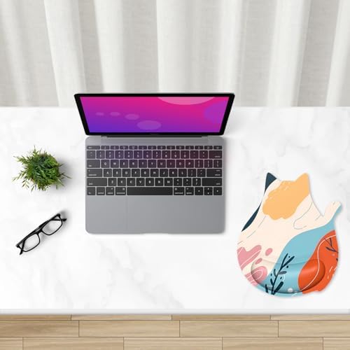 Ergonomic Mouse Pad with Wrist Rest, Cute Cat Memory Foam Padded Pain Relief Non-slip Wrist Support Mouse Mat for Gaming Work Computer Laptop, Funny Office Supplies Desk Accessory, Abstract Art