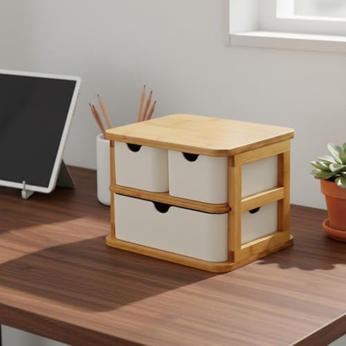 Amagogo Drawer Storage Organizer Bamboo Desktop Storage Box Multi-Compartment Design Removable Drawers Rounded Corners Suitable for Bedroom Counter