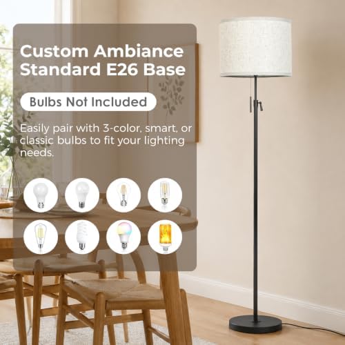 Qingmiao 53"-63" Adjustable Floor Lamp, Anti-tip Base, Pull Chain