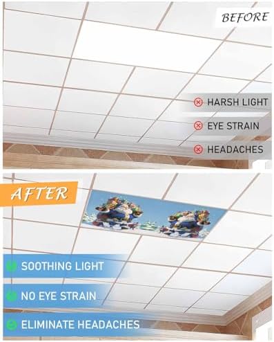 Blue Santa Claus Magnetic Fluorescent Light Covers for Ceiling Lights 2 x 4 Feet,Christmas Tree Forest Snowy Xmas Tree Office Classroom Kitchen Drop Ceiling Light Covers Filters Shade Panel 2 Packs