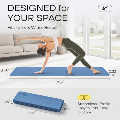 ZOEY 7-Fold Foldable Yoga & Exercise Mat, 74.8x31.5 Extra Wide 31.5 Inch XL Extra Large Lightweight Mat, Folding Pilates Stretching Mat, Anti-Slip Double Non Slip Noise Reducing Hot Yoga Mat, Odorless Non Toxic Eco TPE Workout Mat for Beginners Women M...
