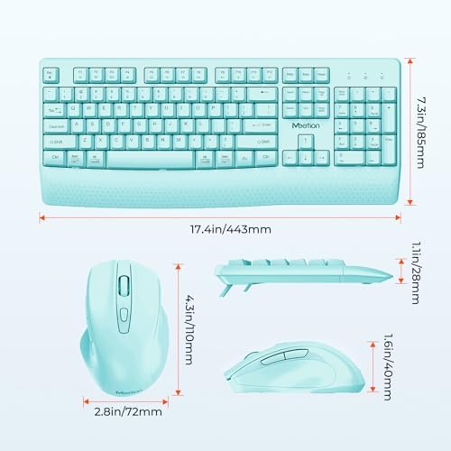 MEETION Wireless Keyboard and Mouse Combo, Full-Size with Wrist Rest, Blue