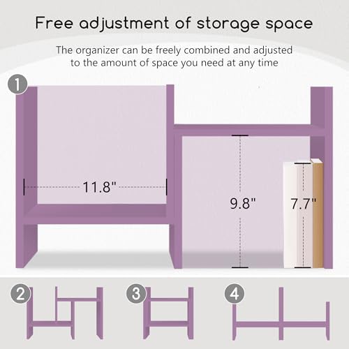 Jerry & Maggie Desktop Organizer Office Storage Rack Adjustable Wood Display Shelf Free Style Double H, Multi-Functional Mini Bookshelf for Desk Natural Stand (Violet)