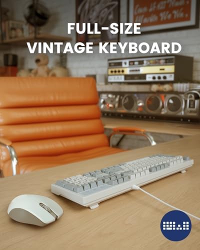 Perixx PERIBOARD-108M, Wired Mechanical Full-Size USB Keyboard - Red Linear Switch - Classic Retro Gray/White Color - US English