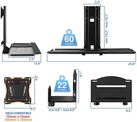 Mount-It! Monitor and Keyboard Wall Mount with CPU Holder, Height Adjustable Standing VESA Keyboard Tray, 25 Inch Wide Platform with Mouse Pad (MI-7919)