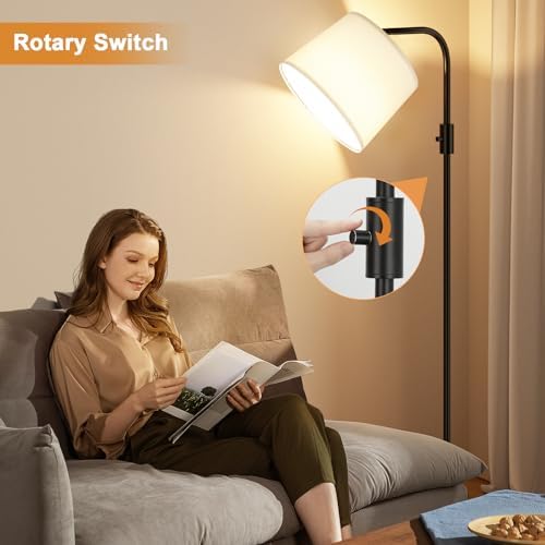 Ambimall Fully Dimmable Floor Lamp with 9W LED Bulb, Standing Lamp for Living Room with Adjustable Head, Modern Tall Light with Rotary Switch for Office, Black and White