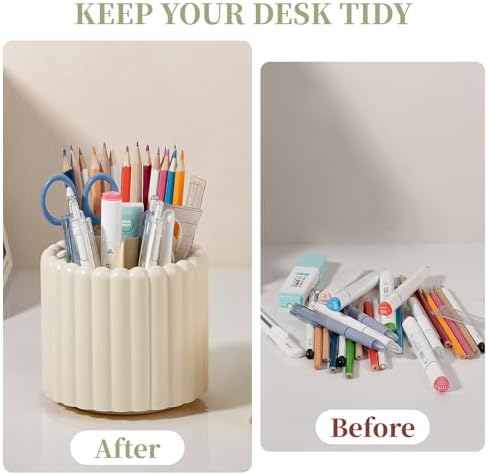 Anyoifax Rotating Pen Holder for Desk Removable Pencil Cup, Small Beige