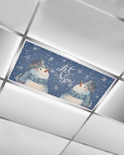 Watercolor Snowman Magnetic Fluorescent Light Covers for Ceiling Lights 2 x 4 Feet,Christmas Snowflake Plaid Blue Office Classroom Kitchen Drop Ceiling Light Covers Lighting Filters Shade Panel 1 Pack