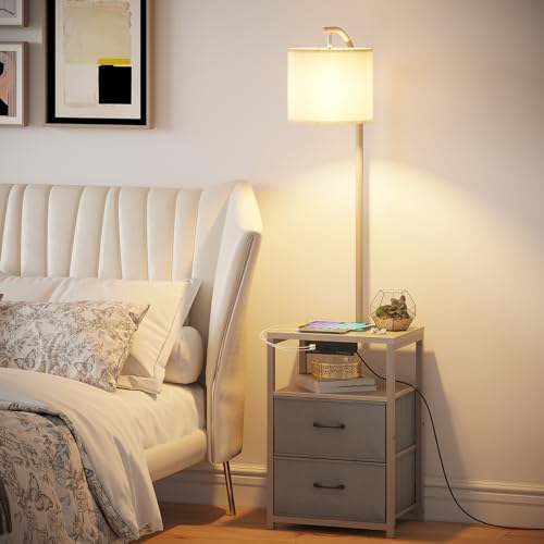 SUNMORY Floor Standing Lamp with Table & 2 Drawers, USB & AC Charging Port