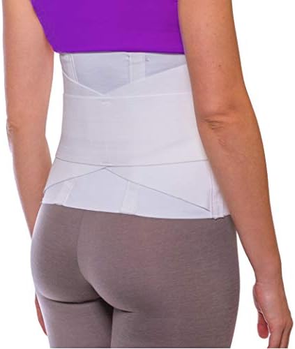 BraceAbility Women's Back Brace for Female Lower Back Pain - Lightweight Soft White Elastic Lumbar Compression Support Belt is Discreet Under Clothes for Ladies, Nurses, Walking (L)