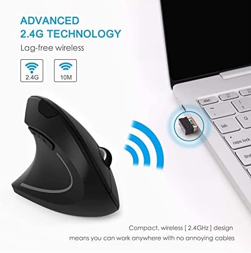 Ergonomic Left-Handed Wireless Vertical Mouse, 2.4G, 3 Adjustable DPI (800/1200/1600), Specially for Left Handers