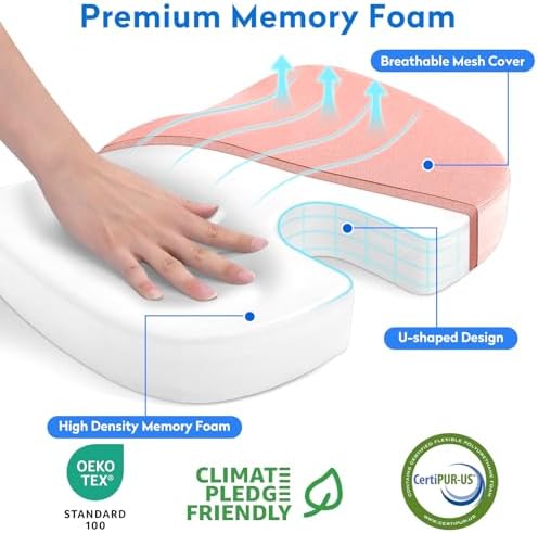 CushZone XXL Memory Foam Seat Cushion for Office & Car, Pink