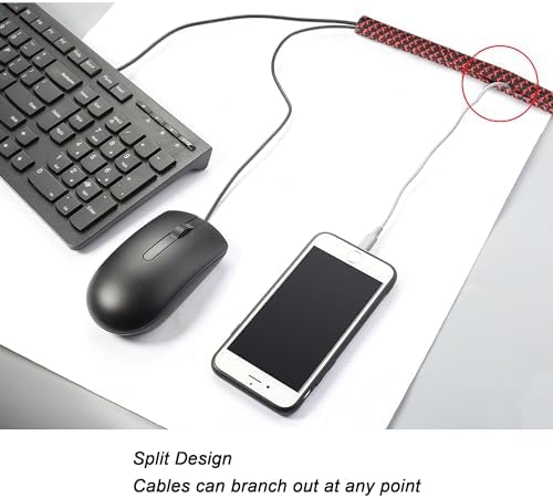 Cable Management Sleeve, Split Design, 25FT - 1/2 Inch, Black/Red