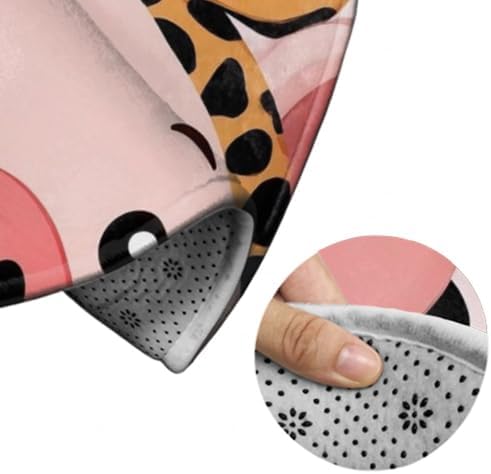 Large Home Decor Mat, Soft Round Yoga Carpet, Non Slip Machine Washable Kitchen Office Circle Rug Cute Pig Leopard Print Pink