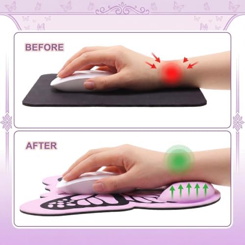 Sabary Purple Mouse Pad with Wrist Rest Butterfly Ergonomic Gel Mouse Pad