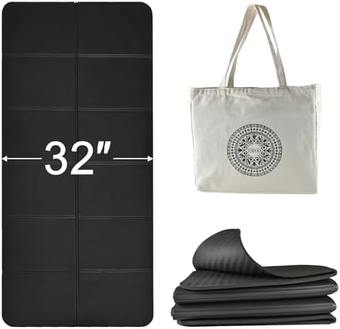 iodoo Foldable Yoga Mat 72" L x 32" W x 0.32 Inch Extra Thicked and Wided, Folding Yoga Mat for Travel with Canvas Carrying Bag, Non-Slip TPE Exercise Pilates Mat