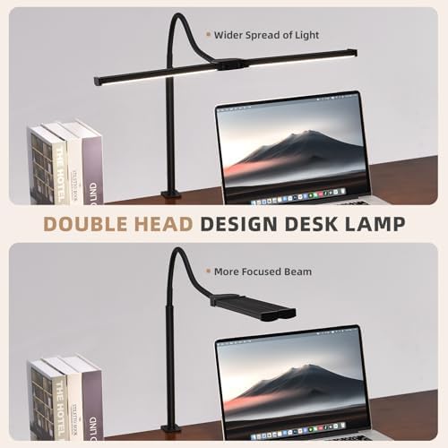Voncerus LED Desk Lamp for Home Office, Double Head Desk Light with Clamp