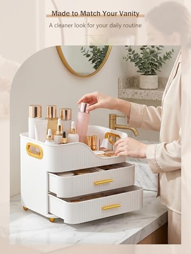 Booklov Large Makeup Organizer for Vanity, Bathroom Countertop, White