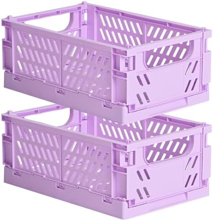HUUSMOT 2-Pack Collapsible Plastic Storage Baskets, Purple, 9.8"x6.5"x3.8"