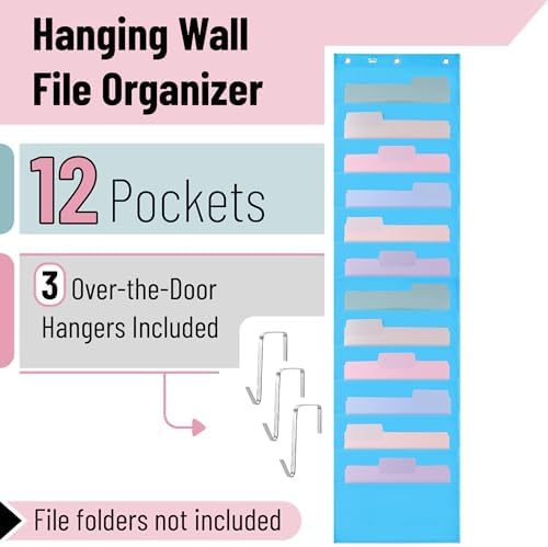 Mr. Pen- Hanging Wall File Organizer, 12 Pocket, Blue