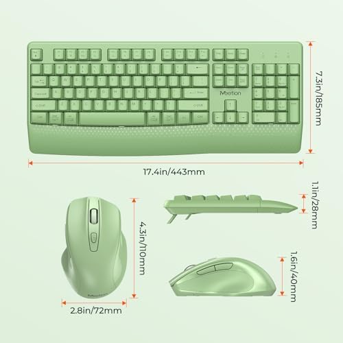 MEETION Wireless Keyboard and Mouse Combo, Full-Size with Wrist Rest, Green