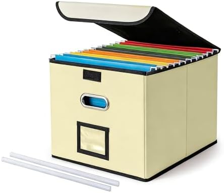 File Organizer Box with Lid (Beige, 14.9 x 12.59 x 10.8 inch, 2-Pack)