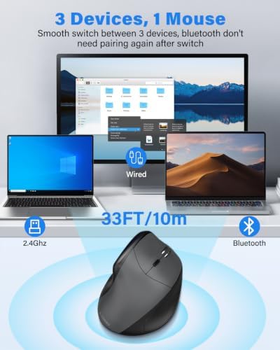 X45 Ergonomic Vertical Mouse, Bluetooth & Wireless Mice, Quiet Clicks