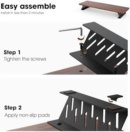 Fenge Monitor Stand Riser, Wooden & Metal Desk Shelf Organizer, Brown