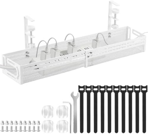 Under Desk Cable Management Tray, No Drill Mesh Cable Tray Cord Organizer